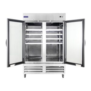 Polarman PLM-54RGS 53 15/16″ Reach-In Refrigerator with Double Glass Doors with LED Lighting, Bottom Mount, Stainless Steel, 49 cu. ft.