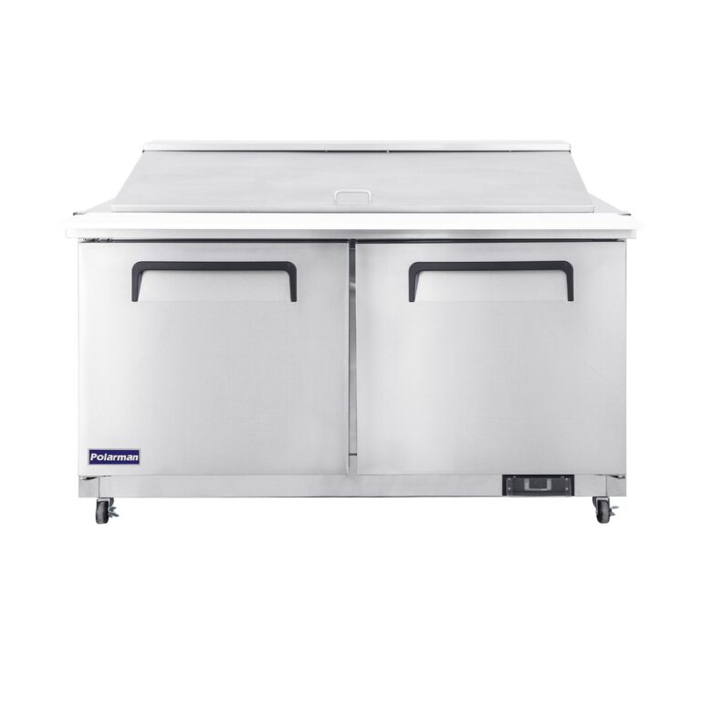Polarman PLM-S60KS 61 1/4″ Stainless Steel Mega Top Sandwich Prep Table with Two Solid Full Doors, (24) 1/6 Size Pans