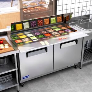 Polarman PLM-S60KS 61 1/4″ Stainless Steel Mega Top Sandwich Prep Table with Two Solid Full Doors, (24) 1/6 Size Pans