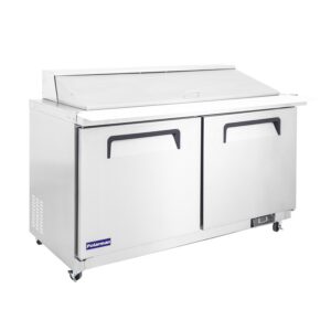 Polarman PLM-S60KS 61 1/4″ Stainless Steel Mega Top Sandwich Prep Table with Two Solid Full Doors, (24) 1/6 Size Pans