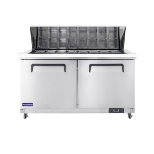 Polarman PLM-S60KS 61 1/4″ Stainless Steel Mega Top Sandwich Prep Table with Two Solid Full Doors, (24) 1/6 Size Pans