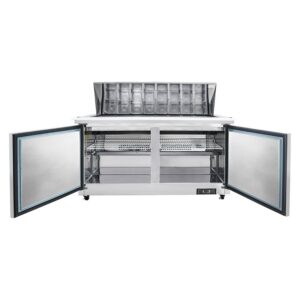 Polarman PLM-S60KS 61 1/4″ Stainless Steel Mega Top Sandwich Prep Table with Two Solid Full Doors, (24) 1/6 Size Pans