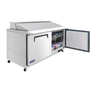 Polarman PLM-S60KS 61 1/4″ Stainless Steel Mega Top Sandwich Prep Table with Two Solid Full Doors, (24) 1/6 Size Pans