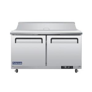 Polarman PLM-S60S 61 1/4″ Stainless Steel Sandwich Prep Table with Two Solid Full Doors, (16) 1/6 Size Pans