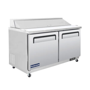 Polarman PLM-S60S 61 1/4″ Stainless Steel Sandwich Prep Table with Two Solid Full Doors, (16) 1/6 Size Pans
