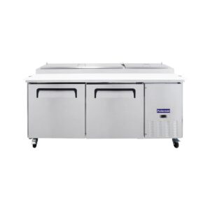 Polarman PLM-P67S 70 3/4″ Refrigerated Pizza Prep Table with Two Solid Full Doors, (9) 1/3 Size Pans