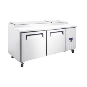 Polarman PLM-P67S 70 3/4″ Refrigerated Pizza Prep Table with Two Solid Full Doors, (9) 1/3 Size Pans