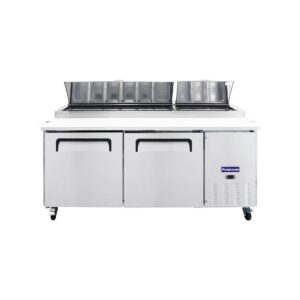 Polarman PLM-P67S 70 3/4″ Refrigerated Pizza Prep Table with Two Solid Full Doors, (9) 1/3 Size Pans