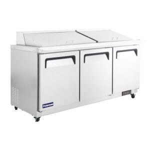 Polarman PLM-S72KS 71 3/4″ Stainless Steel Mega Top Sandwich Prep Table with Three Solid Full Doors, (27) 1/6 Size Pans