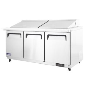 Polarman PLM-S72KS 71 3/4″ Stainless Steel Mega Top Sandwich Prep Table with Three Solid Full Doors, (27) 1/6 Size Pans