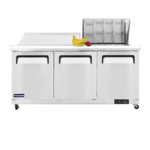 Polarman PLM-S72KS 71 3/4″ Stainless Steel Mega Top Sandwich Prep Table with Three Solid Full Doors, (27) 1/6 Size Pans