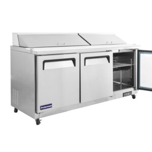 Polarman PLM-S72KS 71 3/4″ Stainless Steel Mega Top Sandwich Prep Table with Three Solid Full Doors, (27) 1/6 Size Pans