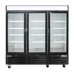Polarman PLM-HGD72FDV 81″ Black Triple Swing Glass Door Merchandiser Freezer with LED Lighting, 72 cu.ft