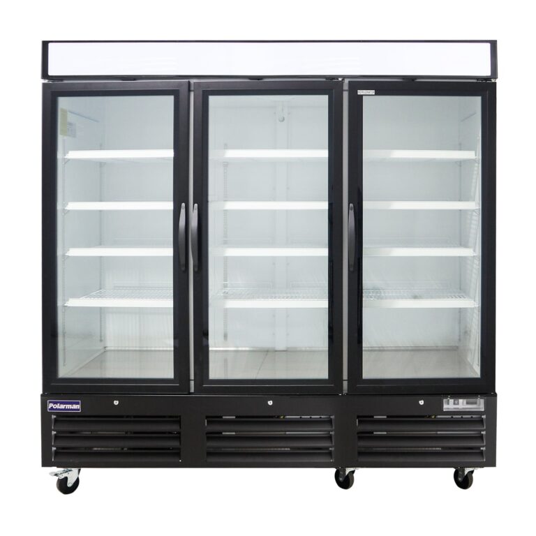 Polarman PLM-HGD72FDV 81″ Black Triple Swing Glass Door Merchandiser Freezer with LED Lighting, 72 cu.ft