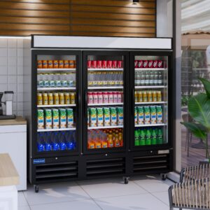 Polarman PLM-HGD72FDV 81″ Black Triple Swing Glass Door Merchandiser Freezer with LED Lighting, 72 cu.ft