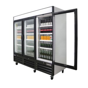 Polarman PLM-HGD72FDV 81″ Black Triple Swing Glass Door Merchandiser Freezer with LED Lighting, 72 cu.ft