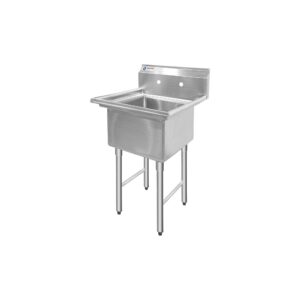 ChefAsst 24″ CA-S1C181812-316 16-Gauge Stainless Steel One Compartment Commercial Sink with Stainless Steel Legs, Cross Bracing, and without Drainboards – 18″ x 18″ x 12″ Bowl