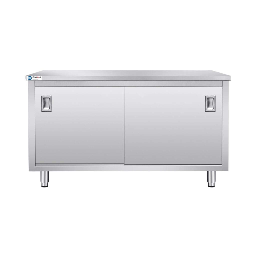 ChefAsst 30″ x 60″ CA-C-3060-316 16-Gauge Type 304 Stainless Steel Enclosed Base Table with Sliding Doors and Adjustable Midshelf