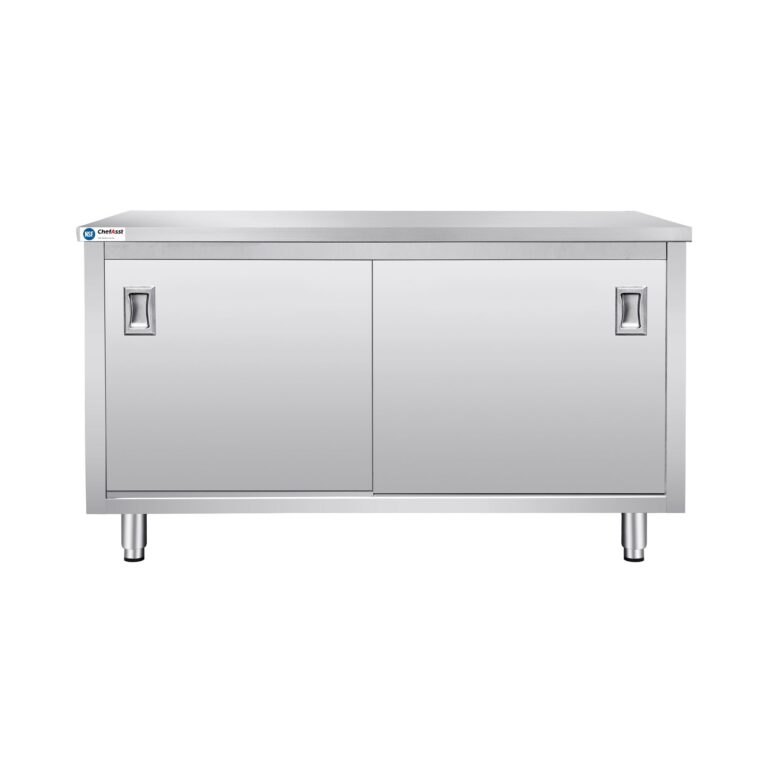 ChefAsst 30″ x 60″ CA-C-3060-316 16-Gauge Type 304 Stainless Steel Enclosed Base Table with Sliding Doors and Adjustable Midshelf