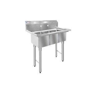 ChefAsst 36″ CA-S3C101410-316 16-Gauge Stainless Steel Three Compartment Commercial Sink with Stainless Steel Legs, and without Drainboards – 10″ x 14″ x 10″ Bowls