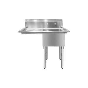 ChefAsst 40″ CA-S1C181812-18L-316 16-Gauge Stainless Steel Single Compartment Commercial Sink with Stainless Steel Legs, and Left 18″ Drainboard – 18″ x 18″ x 12″ Bowl