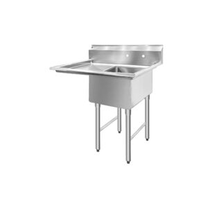 ChefAsst 40″ CA-S1C181812-18L-316 16-Gauge Stainless Steel Single Compartment Commercial Sink with Stainless Steel Legs, and Left 18″ Drainboard – 18″ x 18″ x 12″ Bowl