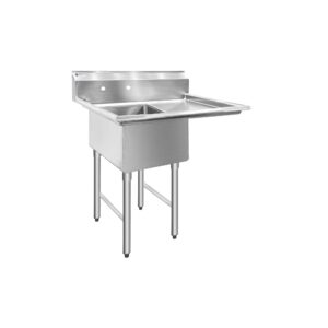 ChefAsst 40″ CA-S1C181812-18R-316 16-Gauge Stainless Steel Single Compartment Commercial Sink with Stainless Steel Legs, and Right 18″ Drainboard – 18″ x 18″ x 12″ Bowl