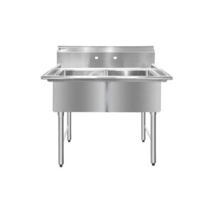 ChefAsst 42″ CA-S2C181812-316 16-Gauge Stainless Steel Two Compartment Commercial Sink with Stainless Steel Legs, Cross Bracing, and without Drainboards – 18″ x 18″ x 12″ Bowls