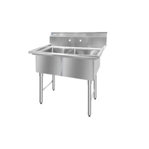 ChefAsst 42″ CA-S2C181812-316 16-Gauge Stainless Steel Two Compartment Commercial Sink with Stainless Steel Legs, Cross Bracing, and without Drainboards – 18″ x 18″ x 12″ Bowls
