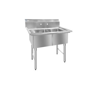 ChefAsst 42″ CA-S2C181812-316 16-Gauge Stainless Steel Two Compartment Commercial Sink with Stainless Steel Legs, Cross Bracing, and without Drainboards – 18″ x 18″ x 12″ Bowls