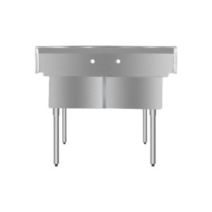 ChefAsst 42″ CA-S2C181812-316 16-Gauge Stainless Steel Two Compartment Commercial Sink with Stainless Steel Legs, Cross Bracing, and without Drainboards – 18″ x 18″ x 12″ Bowls
