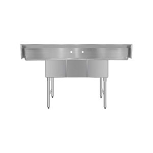 ChefAsst 54″ CA-S3C101410-12LR-316 16-Gauge Stainless Steel Three Compartment Commercial Sink with Stainless Steel Legs, and Two 12″ Drainboards – 10″ x 14″ x 10″ Bowl