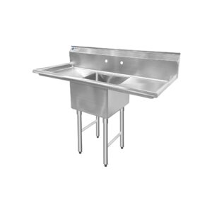 ChefAsst 55″ CA-S1C181812-18LR-316 16-Gauge Stainless Steel Single Compartment Commercial Sink with Stainless Steel Legs and Two 18″ Drainboards – 18″ x 18″ x 12″ Bowl