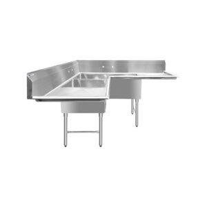 ChefAsst 57″ CA-S3C181812C-18LR-316 16-Gauge Stainless Steel Three Compartment Commercial Sink with Stainless Steel Legs, Cross Bracing, and Two 18″ Drainboards – 18″ x 18″ x 12″ Bowl