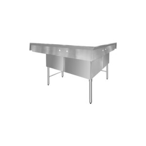 ChefAsst 57″ CA-S3C181812C-18LR-316 16-Gauge Stainless Steel Three Compartment Commercial Sink with Stainless Steel Legs, Cross Bracing, and Two 18″ Drainboards – 18″ x 18″ x 12″ Bowl