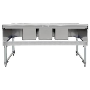 ChefAsst 60″ CA-BS101410-13LR-318 18-Gauge 304 Stainless Steel Three Bar Sink with Galvanized Legs, Cross Bracing, and Two 13″ Drainboards – 10″ x 14″ x 10″ Bowl