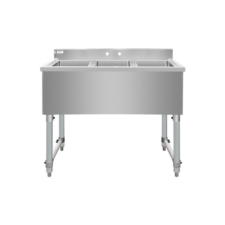 ChefAsst 38″ CA-BS101410-318 18-Gauge 304 Stainless Steel Three Bar Sink with Galvanized Legs and Cross Bracing – 10″ x 14″ x 10″ Bowl