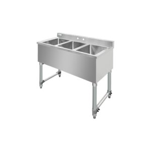 ChefAsst 38″ CA-BS101410-318 18-Gauge 304 Stainless Steel Three Bar Sink with Galvanized Legs and Cross Bracing – 10″ x 14″ x 10″ Bowl