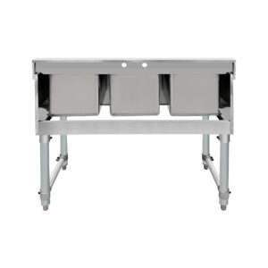 ChefAsst 38″ CA-BS101410-318 18-Gauge 304 Stainless Steel Three Bar Sink with Galvanized Legs and Cross Bracing – 10″ x 14″ x 10″ Bowl
