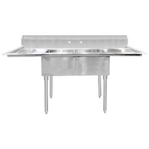 ChefAsst 72″ CA-S2C181812-18LR-316 16-Gauge 304 Stainless Steel Two Compartment Commercial Sink with 430 Stainless Steel Legs, Cross Bracing, and Two 18″ Drainboards – 18″ x 18″ x 12″ Bowl