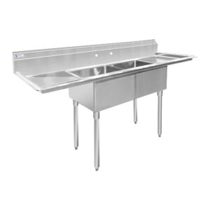 ChefAsst 72″ CA-S2C181812-18LR-316 16-Gauge 304 Stainless Steel Two Compartment Commercial Sink with 430 Stainless Steel Legs, Cross Bracing, and Two 18″ Drainboards – 18″ x 18″ x 12″ Bowl