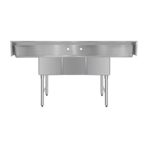 ChefAsst 75″ CA-S3C151512-15LR-316 16-Gauge Stainless Steel Three Compartment Commercial Sink with Stainless Steel Legs, and Two 15″ Drainboards – 15″ x 15″ x 12″ Bowl