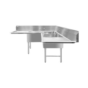 ChefAsst 75″ CA-S3C242414C-24LR-316 16-Gauge Stainless Steel Three Compartment Commercial Sink with Stainless Steel Legs, Cross Bracing, and Two 24″ Drainboards – 24″ x 24″ x 14″ Bowl