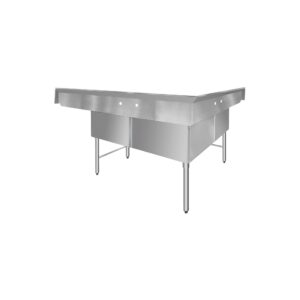 ChefAsst 75″ CA-S3C242414C-24LR-316 16-Gauge Stainless Steel Three Compartment Commercial Sink with Stainless Steel Legs, Cross Bracing, and Two 24″ Drainboards – 24″ x 24″ x 14″ Bowl
