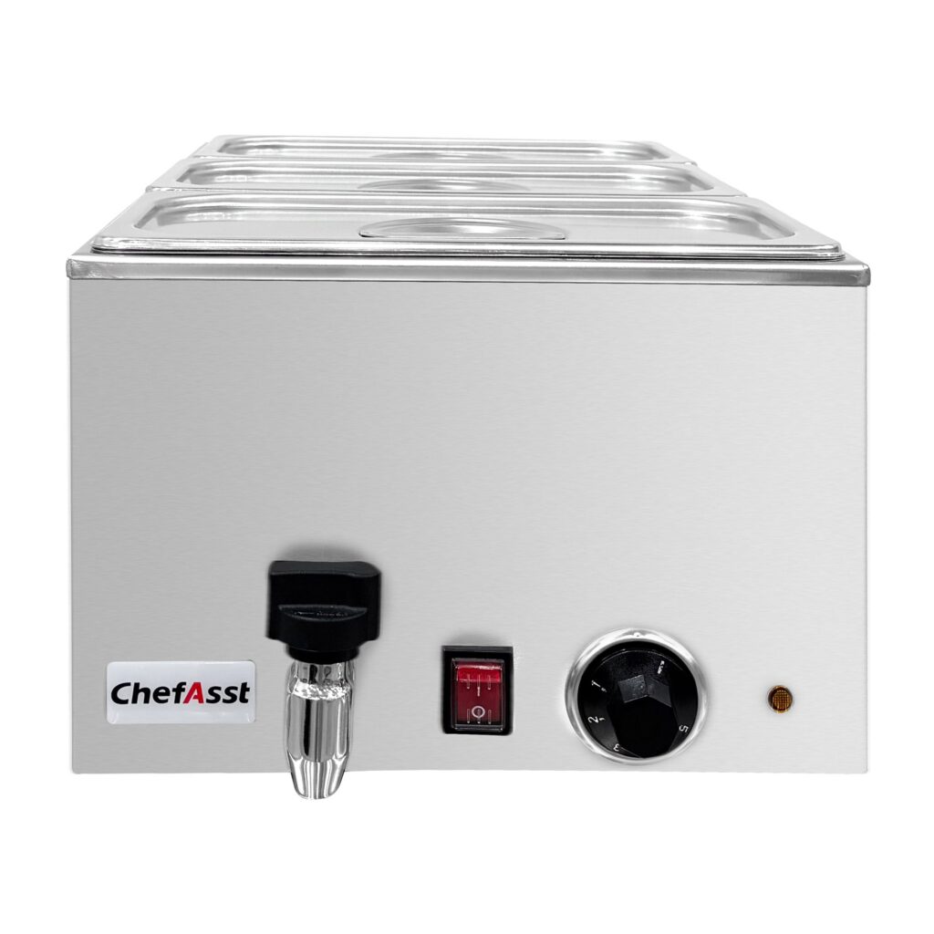 ChefAsst ZCK165BT-3 Professional Food Warmer With Faucet & 3 x 1/3 GN Trays, 6 1/2″ Depth