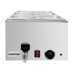 ChefAsst ZCK165BT-3 Professional Food Warmer With Faucet & 3 x 1/3 GN Trays, 6 1/2″ Depth