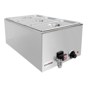 ChefAsst ZCK165BT-3 Professional Food Warmer With Faucet & 3 x 1/3 GN Trays, 6 1/2″ Depth