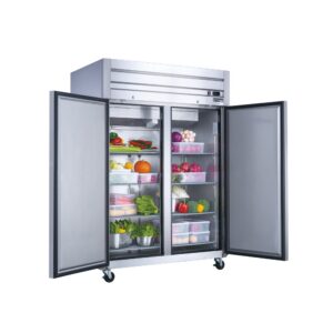 Dukers D55AR 55 1/8″ Two Section Reach-In Refrigerator with Solid Full Doors, Top Mount, Stainless Steel, 42.3 Cu.Ft.