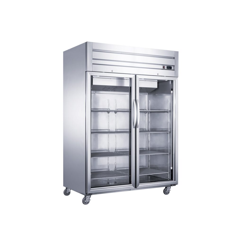 Dukers D55AR-GS2 55 1/8″ Two Section Glass Full Door Reach-In Refrigerator, Top Mount, Stainless Steel, 42.3 Cu.Ft.