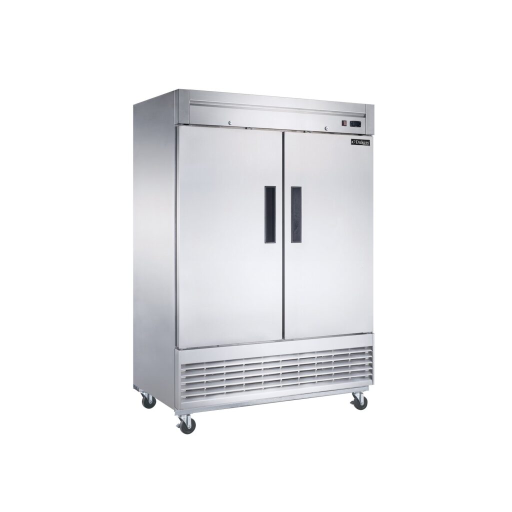 Dukers D55F 55 1/8″ Two Section Reach-In Freezer with Solid Full Doors, Bottom Mount, Stainless Steel, 41.6 Cu.Ft.